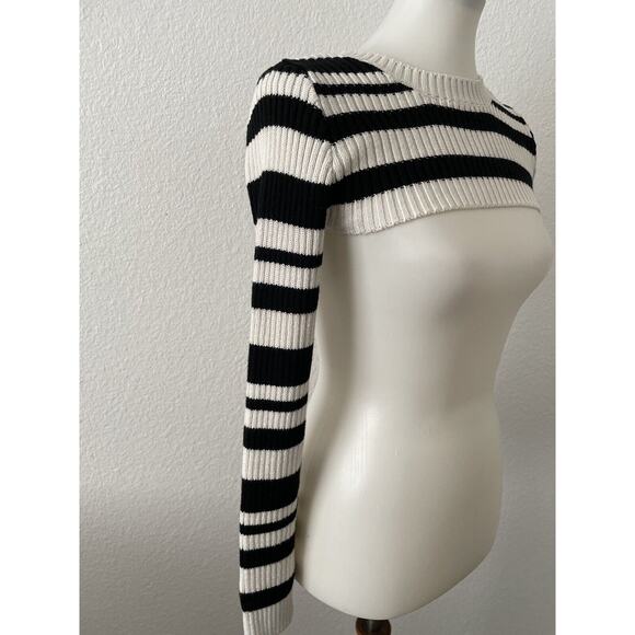 Anthropologie Maeve Crewneck Sweater Cropped Ribbed Knit Striped - Picture 3 of 5